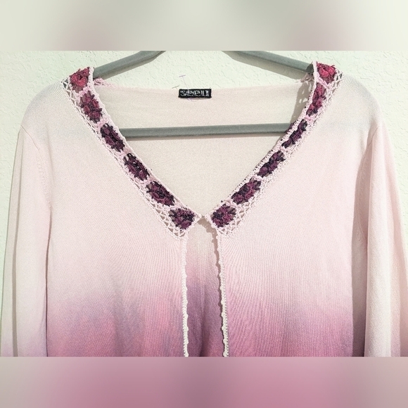 Vintage Pink And Purple Ombre Floral Crochet Knit Open Cardigan Cottagecore - Picture 5 of 11